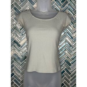 WOMENS O'NEILL DELAINIE GRAY RIBBED SLIM FIT‎ CROPPED SHORT SLEEVE TOP SHIRT SM